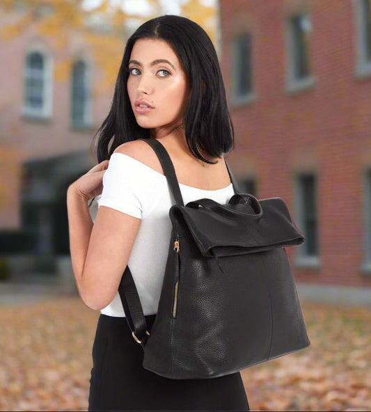 Leather Fold N Go Backpack